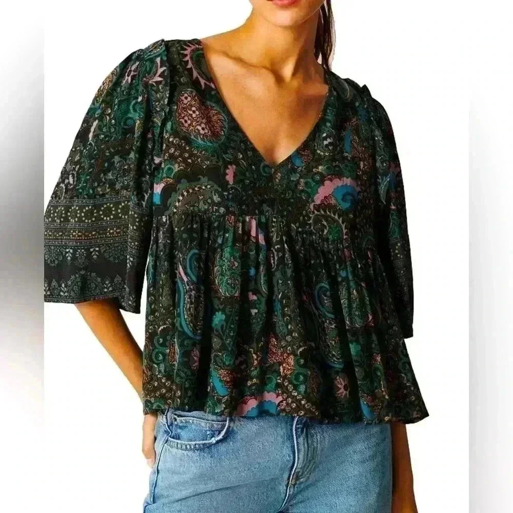 Nwt Ba&Sh Multicolor Paisley Blouse